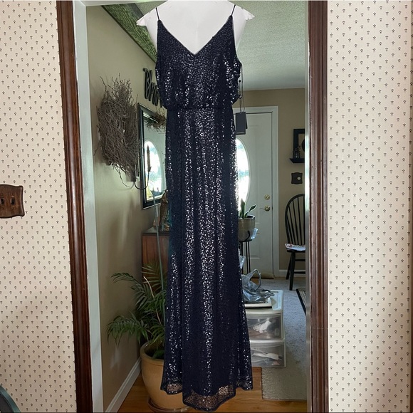 NWT Adrianna Papell Sequin Blouson dress gown in Midnight - Picture 3 of 8